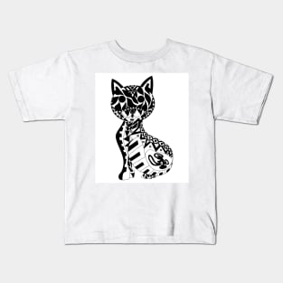 the mandala cat in cute kawaii pattern ecopop zentangle ink wallpaper Kids T-Shirt